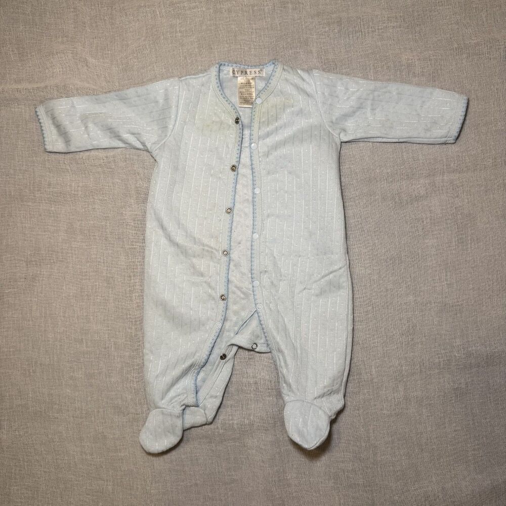 Baby Blue Footed Sleeper 3-6M Cypress Vintage Striped One Piece